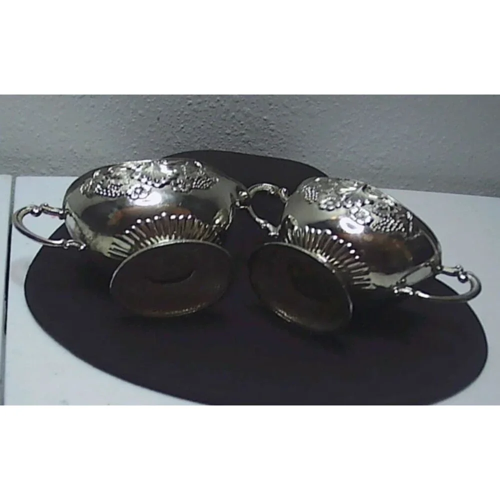 Vtg EP Zinc Grape Vine Sugar and Creamer Set Papan 4.5x2x2